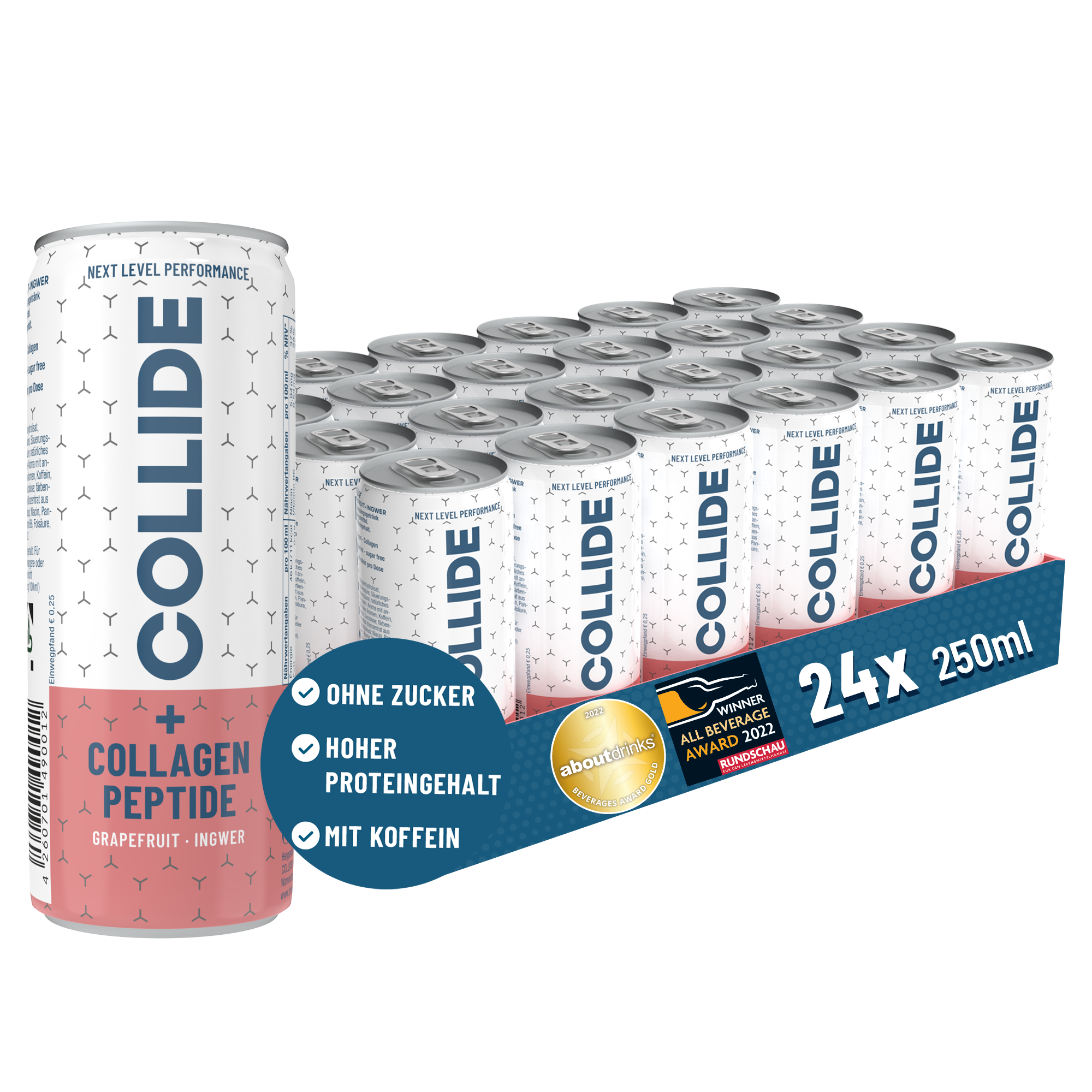 (MHD 13.05.25) - 24x COLLIDE Kollagen Drink: Grapefruit-Ingwer 250ml
