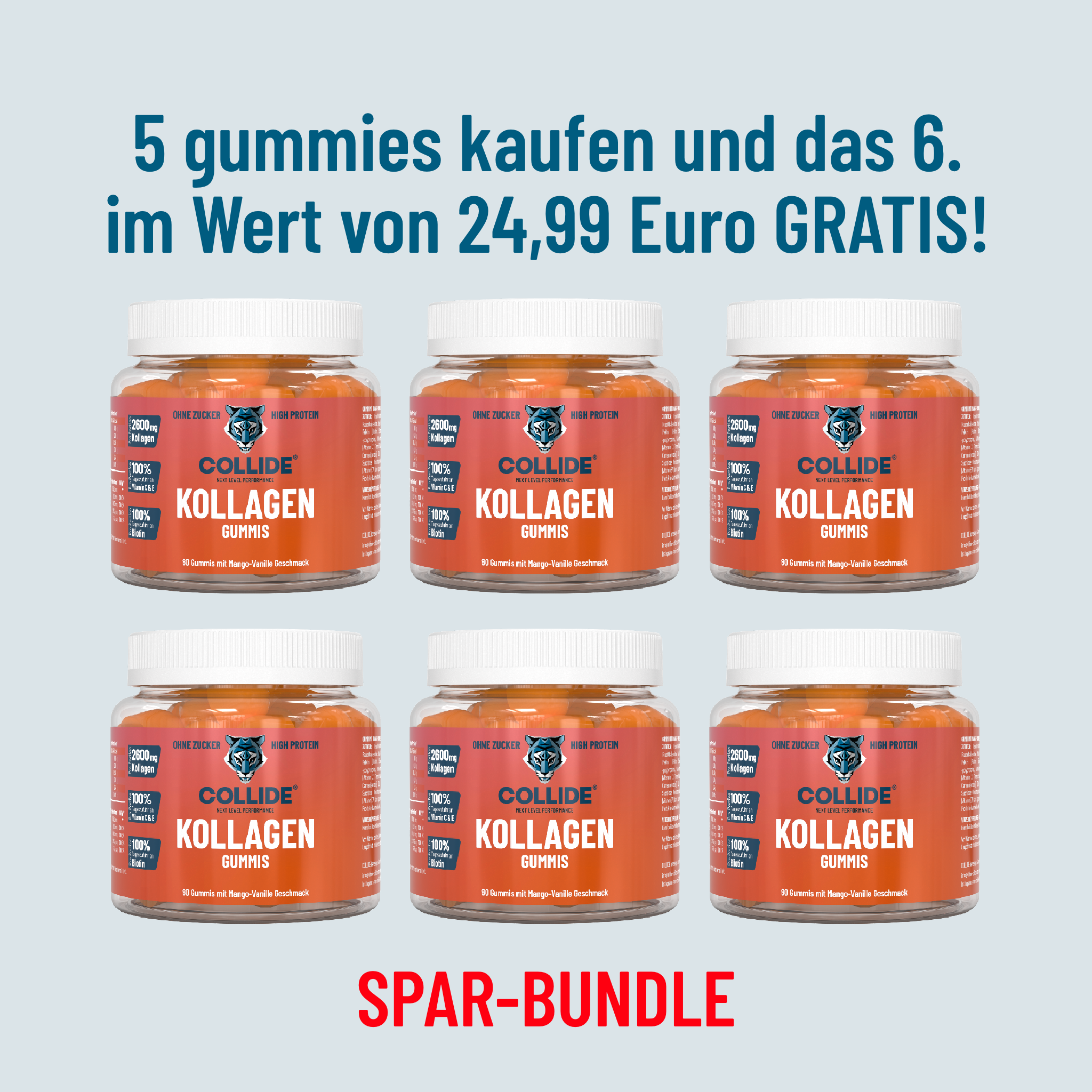 SPAR-Bundle: 5+1 gratis COLLIDE Kollagen Gummies - Mango-Vanille, 60 St.