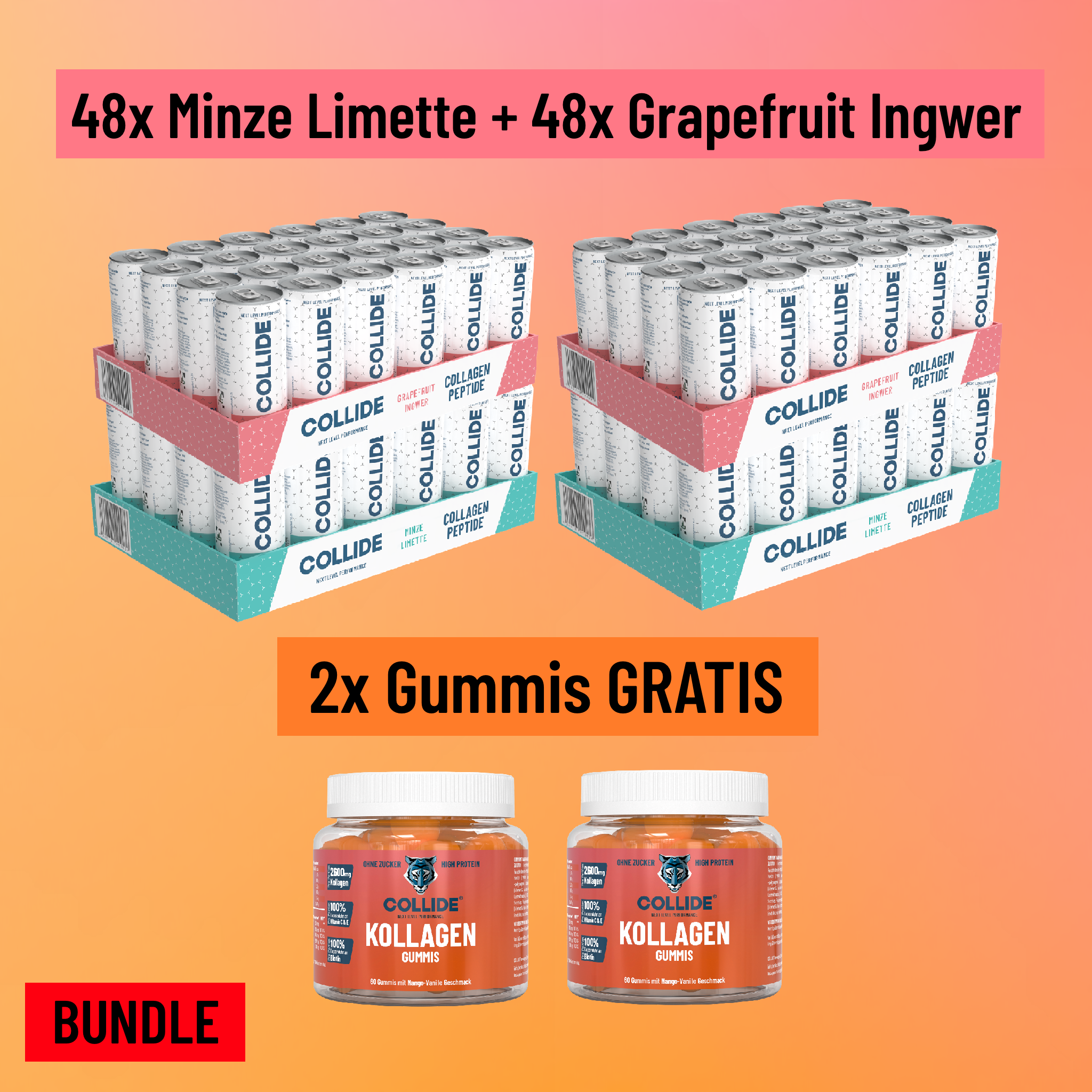 💰💰 Ultimatives COLLIDE Mega-Pack: 96 Drinks + 2x Kollagen Gummies GRATIS! 🍋🍊